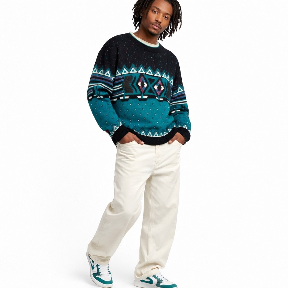 Vintage Sostanza Men's Large Abstract‎ Geometric Sweater Multicolor Grandpacore